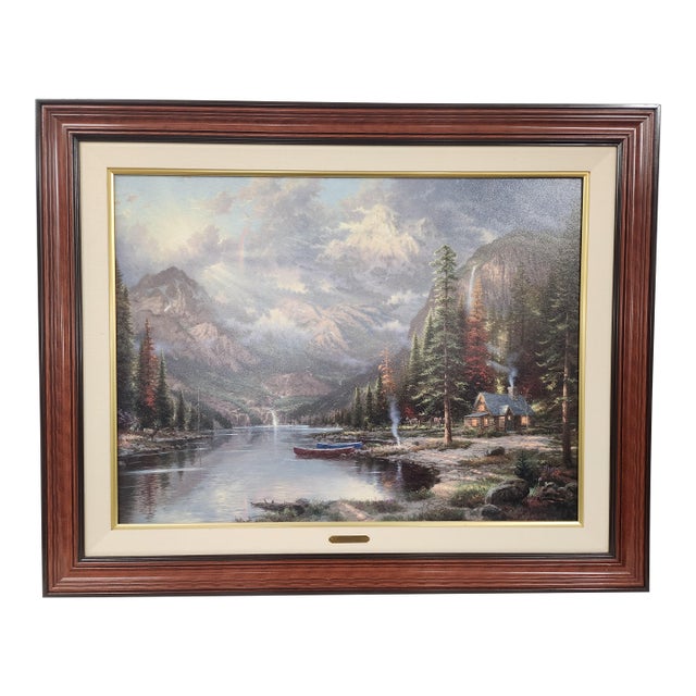 Vintage Thomas Kinkade Mountain Majesty " Beginning of a Perfect Day 3" Canvas Lithograph #14 For Sale