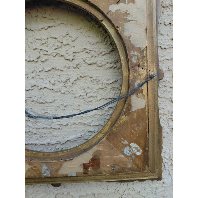 Mid-Century Ornate Gold Painted Square Wood Frame With Round Opening For Sale - Image 12 of 15