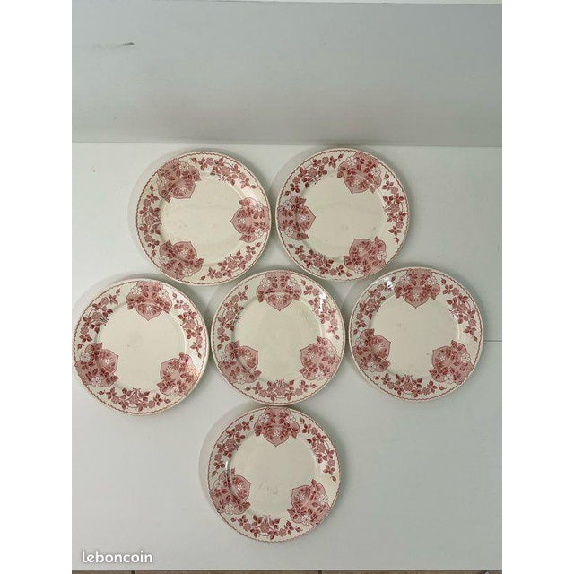 Ceramic Antique Terre De Fer Dinner Plates with Biarritz Pattern from U&C Sarreguemines, 1900s, Set of 6 For Sale - Image 7 of 7