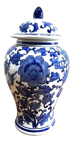 Large Vintage Blue and White Ceramic Ginger Jar