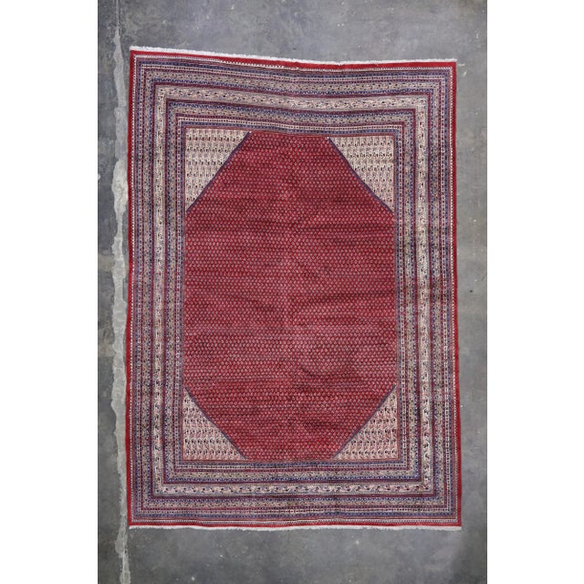 Red Vintage Persian Sarouk Mir Boteh Rug - 11'05 X 15'11 For Sale - Image 8 of 9