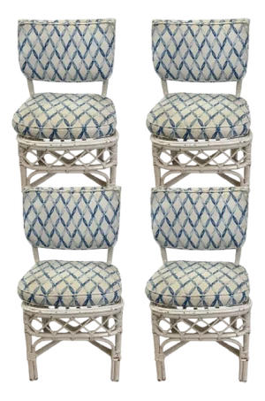 1960s Lattice-Style Frame Rattan Dining Chair- Set of Four