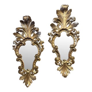 Pair of 19th Century Italian Louis XV Carved Giltwood Wall Mirrors For Sale