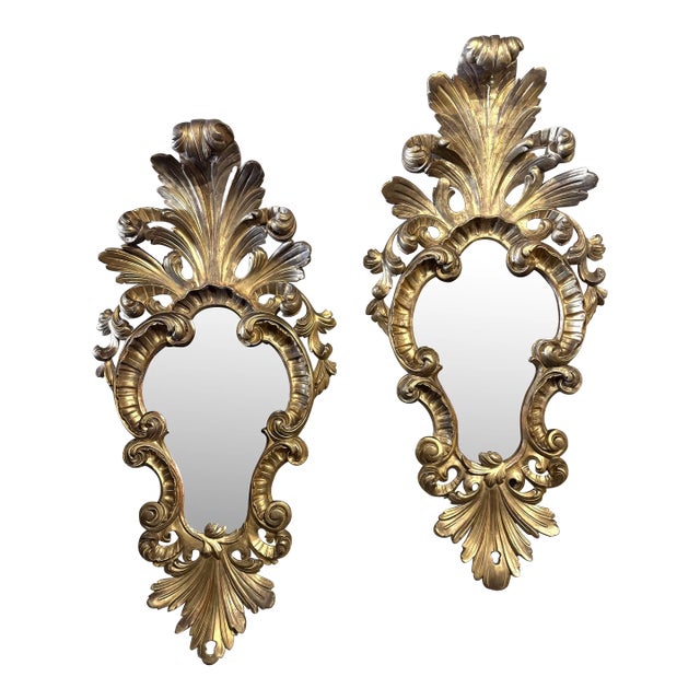 Pair of 19th Century Italian Louis XV Carved Giltwood Wall Mirrors For Sale