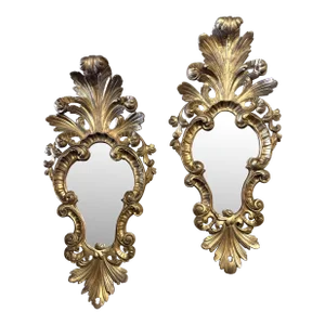 Pair of 19th Century Italian Louis XV Carved Giltwood Wall Mirrors With Foliage