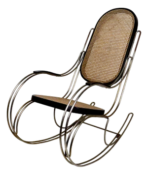 Modernist Rocking Chair in Blackened Wood and Canework with Chrome Frame, 1960s