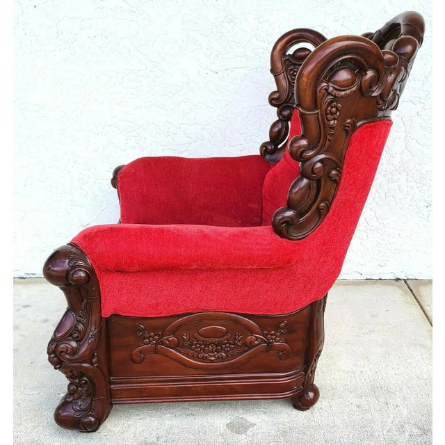 Chinoiserie Large Asian Chinoiserie Carved Rosewood Armchair For Sale - Image 3 of 12