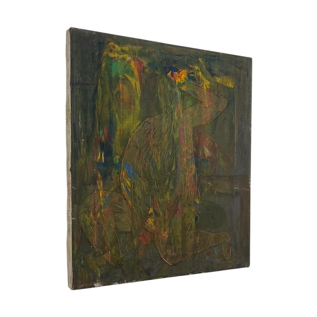 Original abstract expressionist painting on stretched canvas depicting a loosely rendered figurative composition in an...