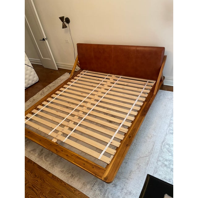 Cb2 Wood King Bed With Leather Headboard Chairish