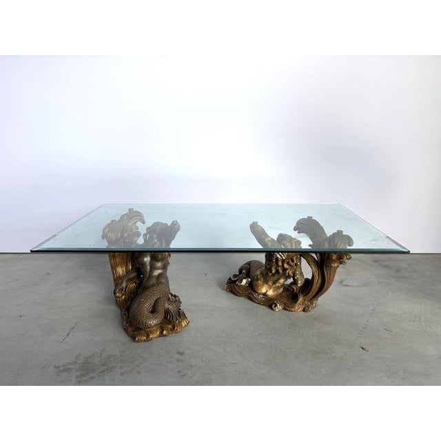 Vintage Gilt Wood Mermaid Coffee Table, Italy, 1960s For Sale - Image 13 of 14