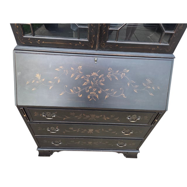 1990s Ethan Allen Newport Liliana Secretary Writing Desk Hutch Display Chinoiserie For Sale - Image 10 of 18