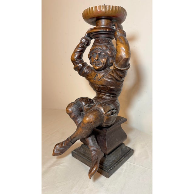 19th Century Antique 1800's Carved Wood Architectural Salvage Figural Candlestick Sculpture For Sale - Image 5 of 15