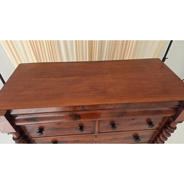 Victorian Antique Victorian Mahogany Chest of Drawers (Scotch Chest) Likely From 1850-1870s With Barley Twist Columns For Sale - Image 3 of 18