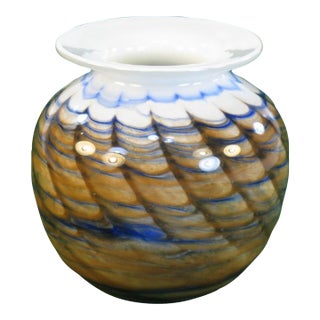 Late 20th Century Art Glass Vase Micheal Nourot Cased Rust and Blue For Sale