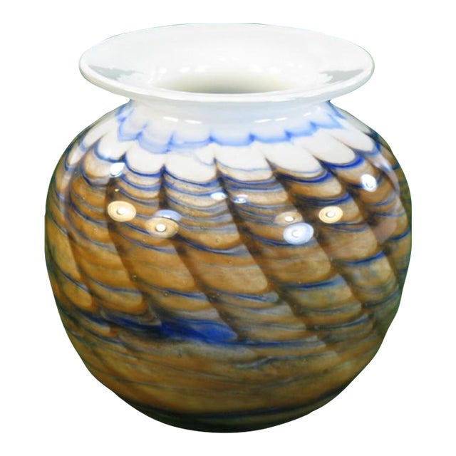 Late 20th Century Art Glass Vase Micheal Nourot Cased Rust and Blue For Sale