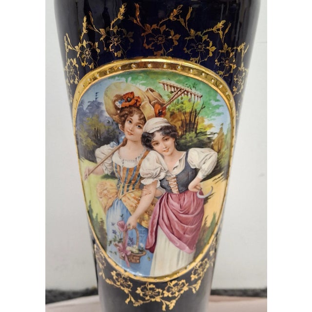 1900 - 1909 Royal Vienna Porcelain Blue Cobalt Decorated Pedestal, Circa 1900s For Sale - Image 5 of 12