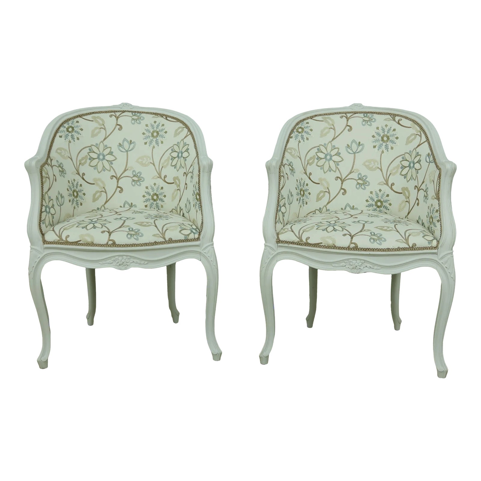 Pair Embroidered Stitched French Style Chairs | Chairish