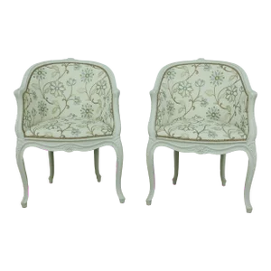 Pair Embroidered Stitched French Style Chairs