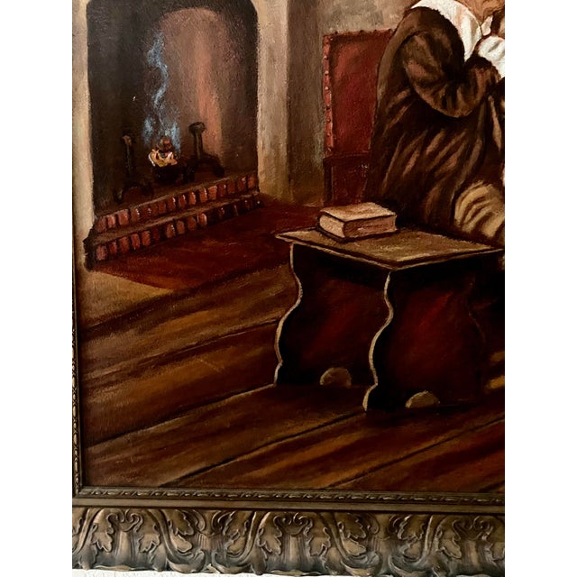 Vintage 1943 Leota Humphrey Oil Painting on Board- Antique Dutch Tavern Scene - Ornate Gold Frame. For Sale - Image 13 of 18