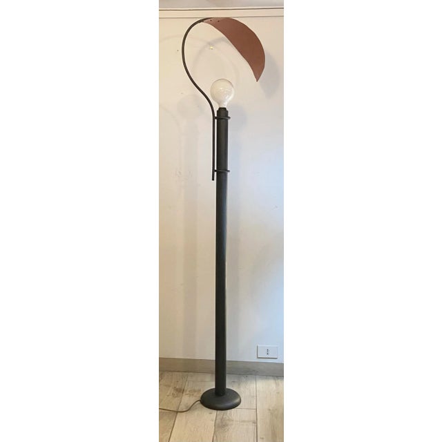 Floor Lamp in Black Painted Metal and Large Copper Leaf, 1980s For Sale - Image 4 of 9