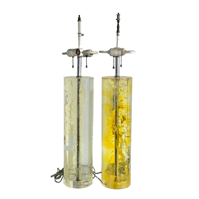 Light Yellow Mid 20th Century Frederick Cooper Chicago Fractal Resin Tall Table Lamps, Set of 2 For Sale - Image 8 of 17