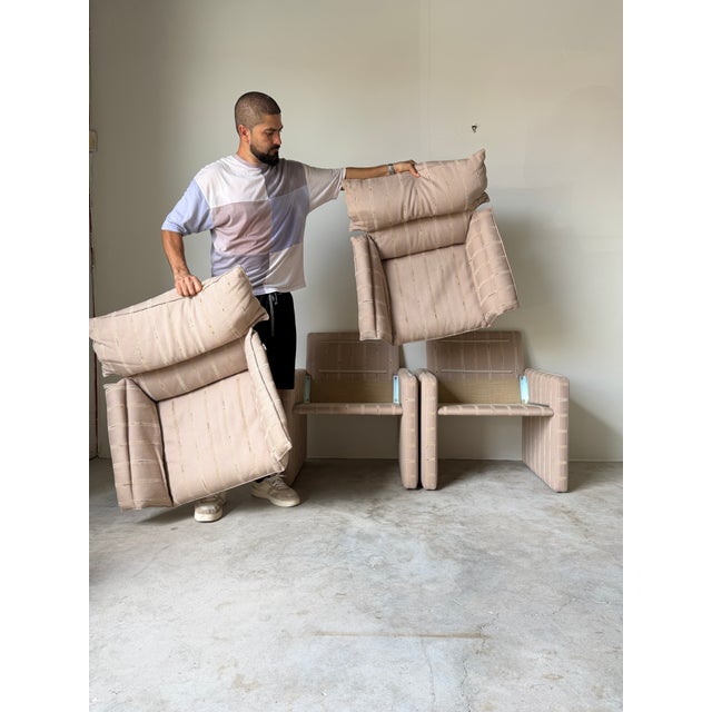 1980s Italian Postmodern Fully Upholstered Lounge Chairs on Casters – A Pair For Sale - Image 14 of 17