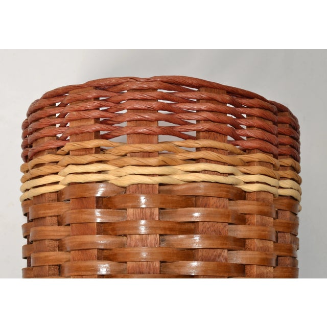 Brown 1990 Natural Hand Woven Fibers Cane Bamboo Wood Umbrella Stand Floor Vase For Sale - Image 8 of 12