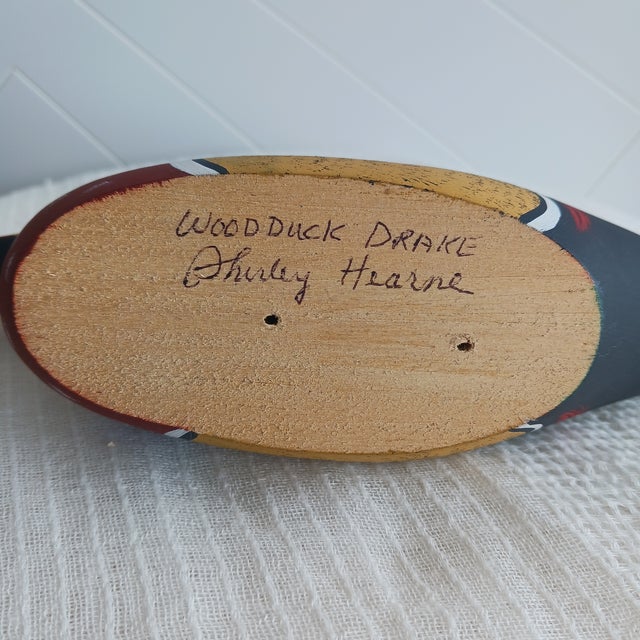 ​Vintage Hand-Signed Shirley Hearne Wood Duck Drake Decoy - Mint Condition For Sale - Image 4 of 8