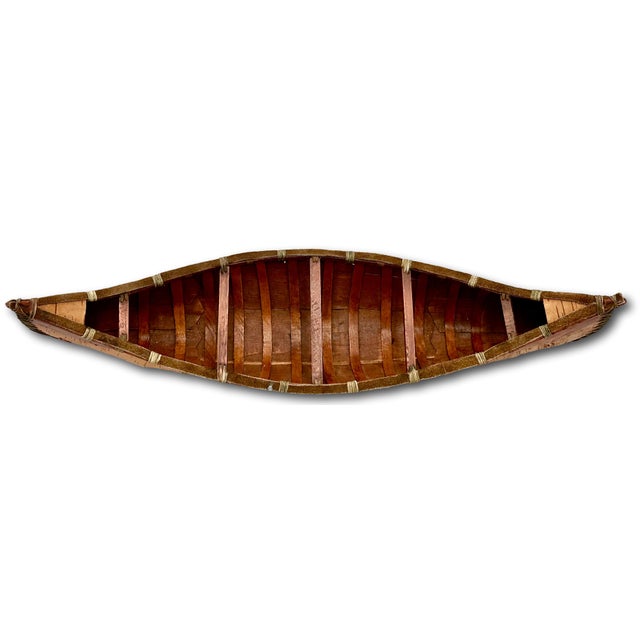 Vintage Very Nicely Completely Hand Made Northeastern Maine Indian Style Birch Bark Canoe Model - Replica - 23 Inches Long For Sale - Image 4 of 18