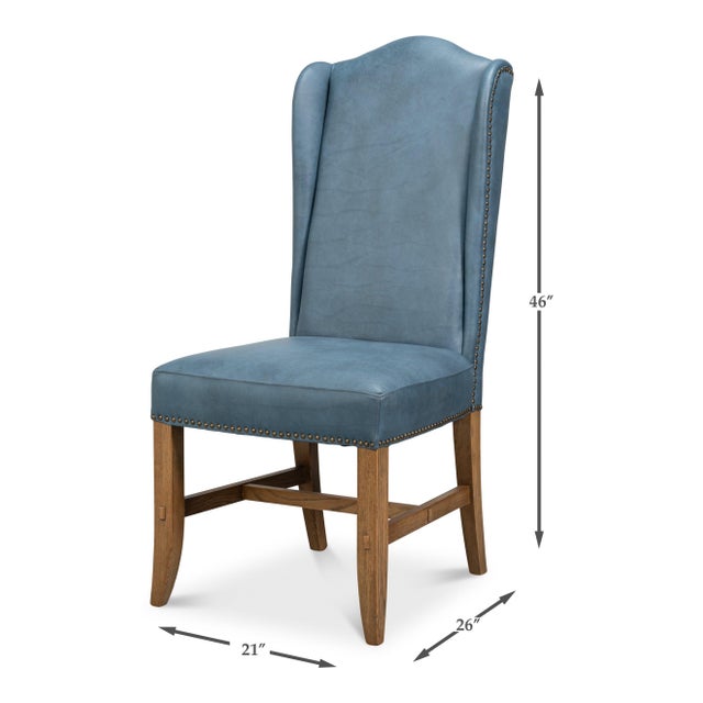 Blue Leather Wingback Dining Chairs, High Back, Sets of 2 For Sale - Image 11 of 11