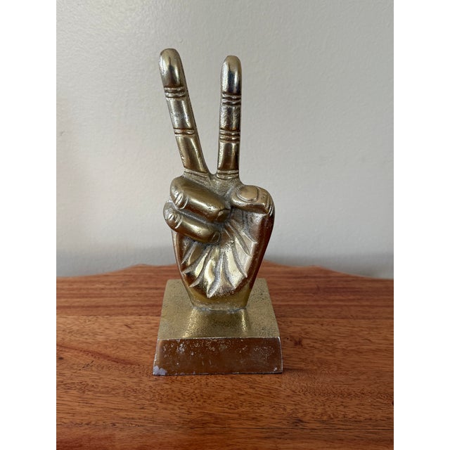 Gold Toned Peace Sign Hand For Sale - Image 4 of 5