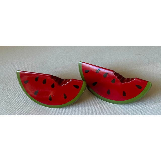 American Vintage Americana Ceramic Watermelon Salt and Pepper Shakers- A Pair For Sale - Image 3 of 9