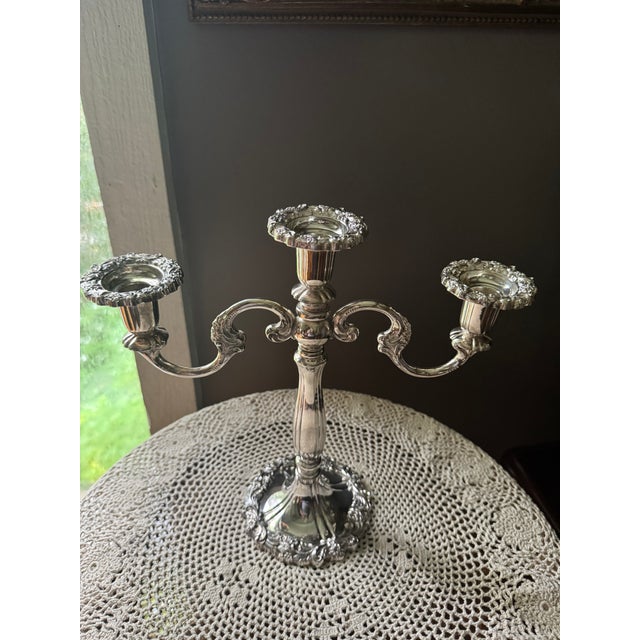 Rococo Midcentury Sheffield Silverplate Heavy 3 Arm Candelabra Made in Italy For Sale - Image 3 of 13