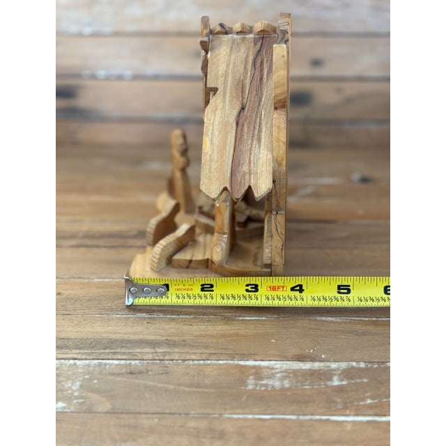 Religious Vintage Hand-Carved Olive Wood Nativity With Integrated Stable – Holy Land- Bethlehem For Sale - Image 3 of 7