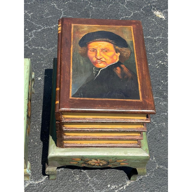 Green Pair of Vintage Faux Book Storage End Tables, Hollywood Regency Coastal For Sale - Image 8 of 8