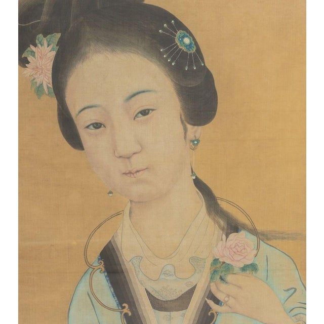 Figurative Chinese Portrait of a Woman Gouache on Silk For Sale - Image 3 of 5