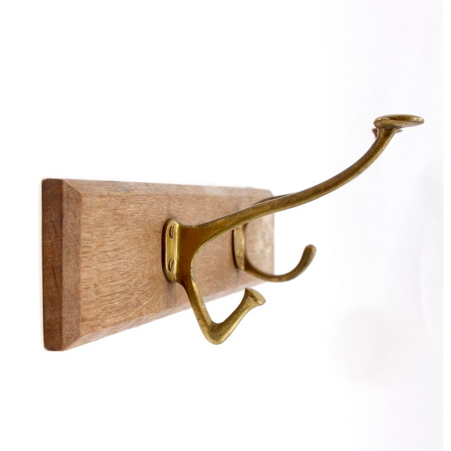 Mid 20th Century European Vintage Brass Hook Rack on Wooden Plank For Sale - Image 5 of 10