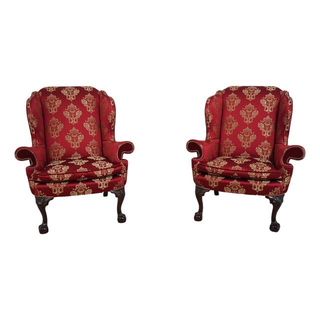 Pair Kindel Winterthur Mahogany Wing Chairs For Sale