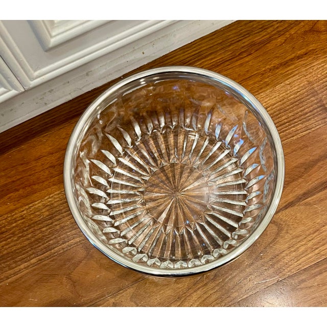 1960s Vintage Cut Glass Bowl With Sterling Silver Plated Lip For Sale - Image 5 of 7