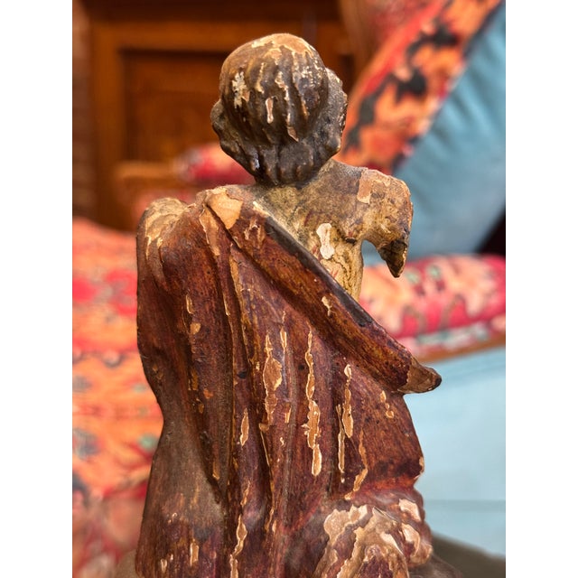 18th Century St. Mark With Lion Santos Polychrome Sculpture For Sale - Image 9 of 11