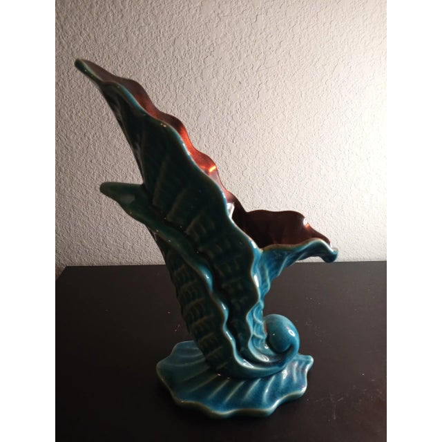 Red Wing Usa Blue Ceramic Cornucopia Vase For Sale - Image 9 of 9
