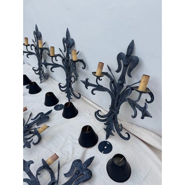 1980s Black French Metal Sconces - Set of 6 For Sale - Image 4 of 12