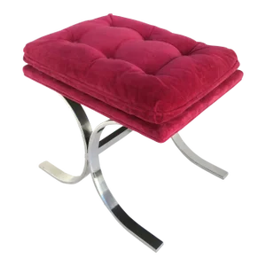 Chrome Bench With Magenta Pink Seat Milo Baughman Style
