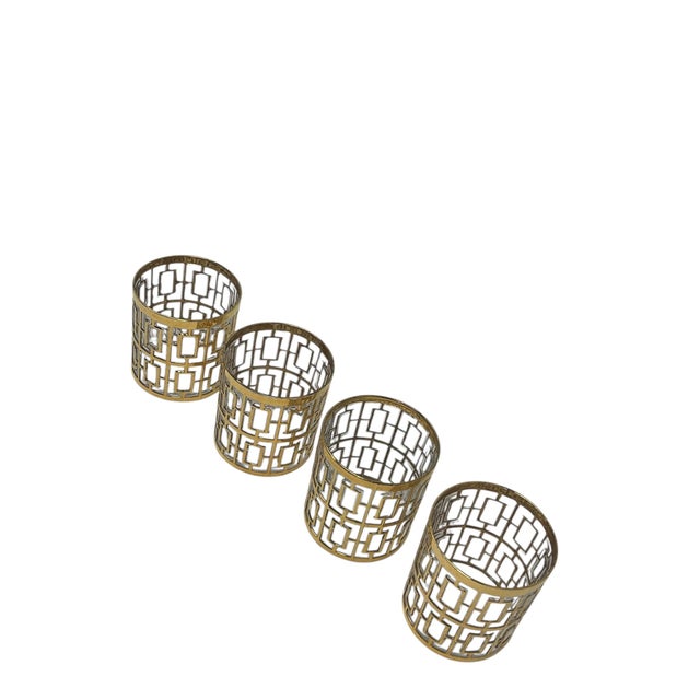 Set of Four Imperial Glass Rocks Glass with 22-karat Gold in the “Shoji” pattern. The glasses with molded raised pattern...