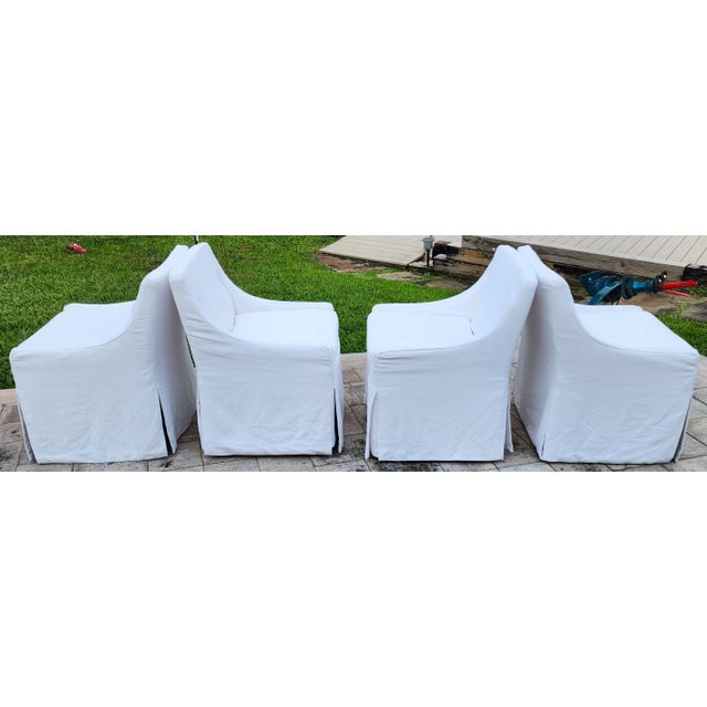 Rh Restoration Hardware Low Belgian Slope Arm Slipcovered Dining Chairs Rolling For Sale - Image 9 of 12