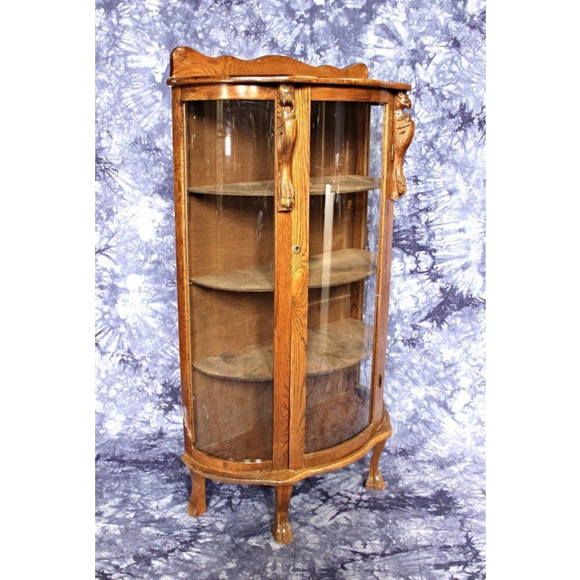 Antique Oak Curved Curio Display China Cabinet 1900s Chairish