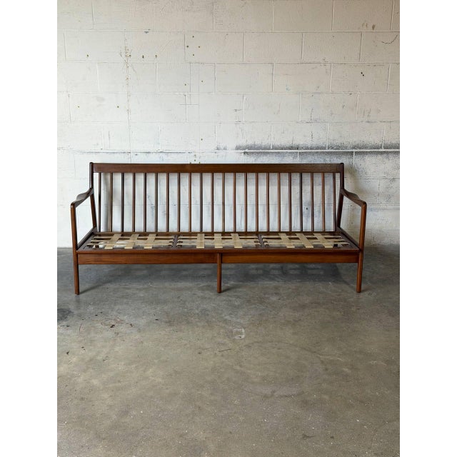 1960s In Style of Ib Kofod-Larsen for Selig Teak Sofa Newly Reupholstered Danish Mid-Century Modern 1960s For Sale - Image 5 of 13