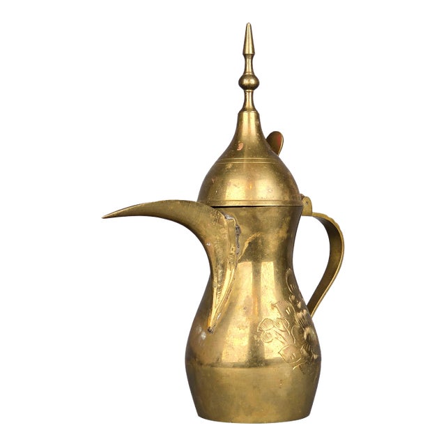 Large Antique Brass Arabic Dallah Coffee Pot For Sale