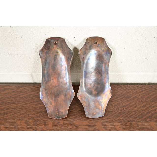 Copper Arthur Cole for Avon Coppersmith Arts & Crafts Hammered Copper Candle Wall Sconces, Pair For Sale - Image 8 of 11