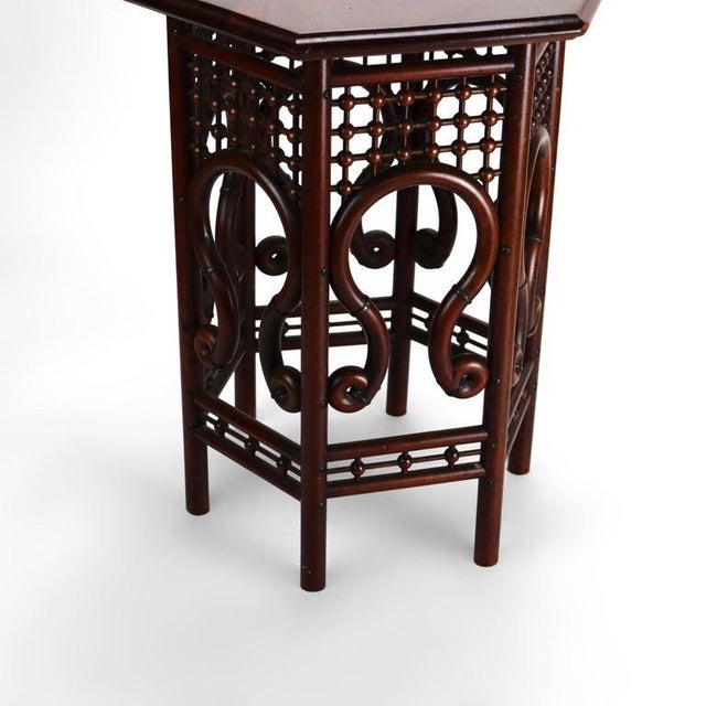 1910s Antique Anglo-Indian Mahogany Stick & Ball Style Hexagon Taboret Stand C1910 For Sale - Image 5 of 8